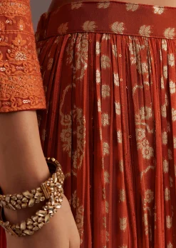 Orange Lucknowi Mirror Zardosi Kurta Palazzo Dupatta Set