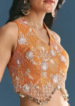 Orange Ombre Silk Palazzo Suit With Cutdana Croptop