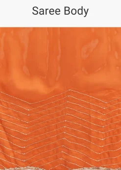 Orange Organza Saree With Zigzag Sequins And Cut Dana Embroidery