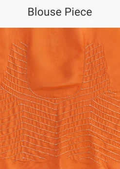 Orange Organza Saree With Zigzag Sequins And Cut Dana Embroidery
