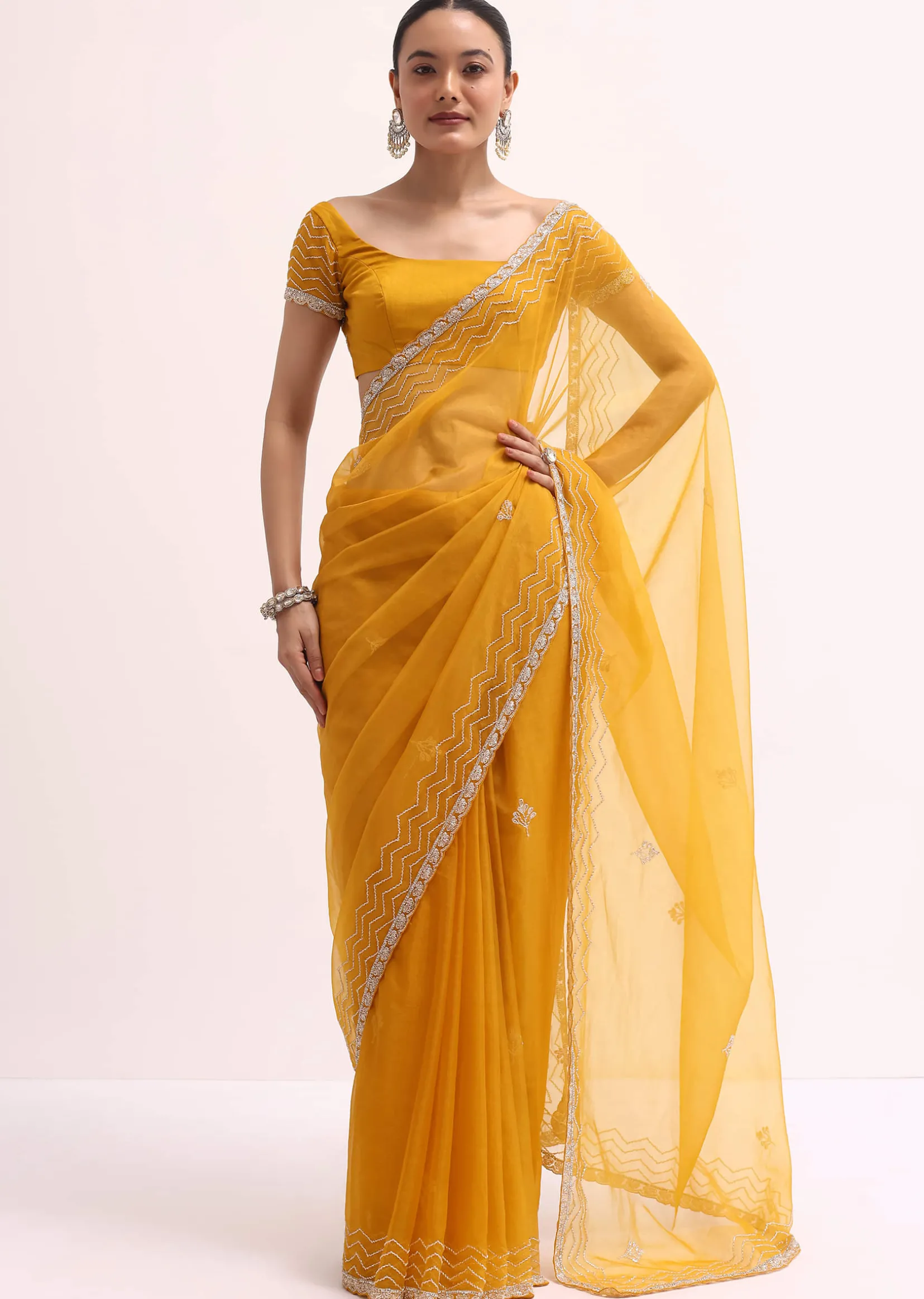 Orange Organza Saree With Unstitched Blouse