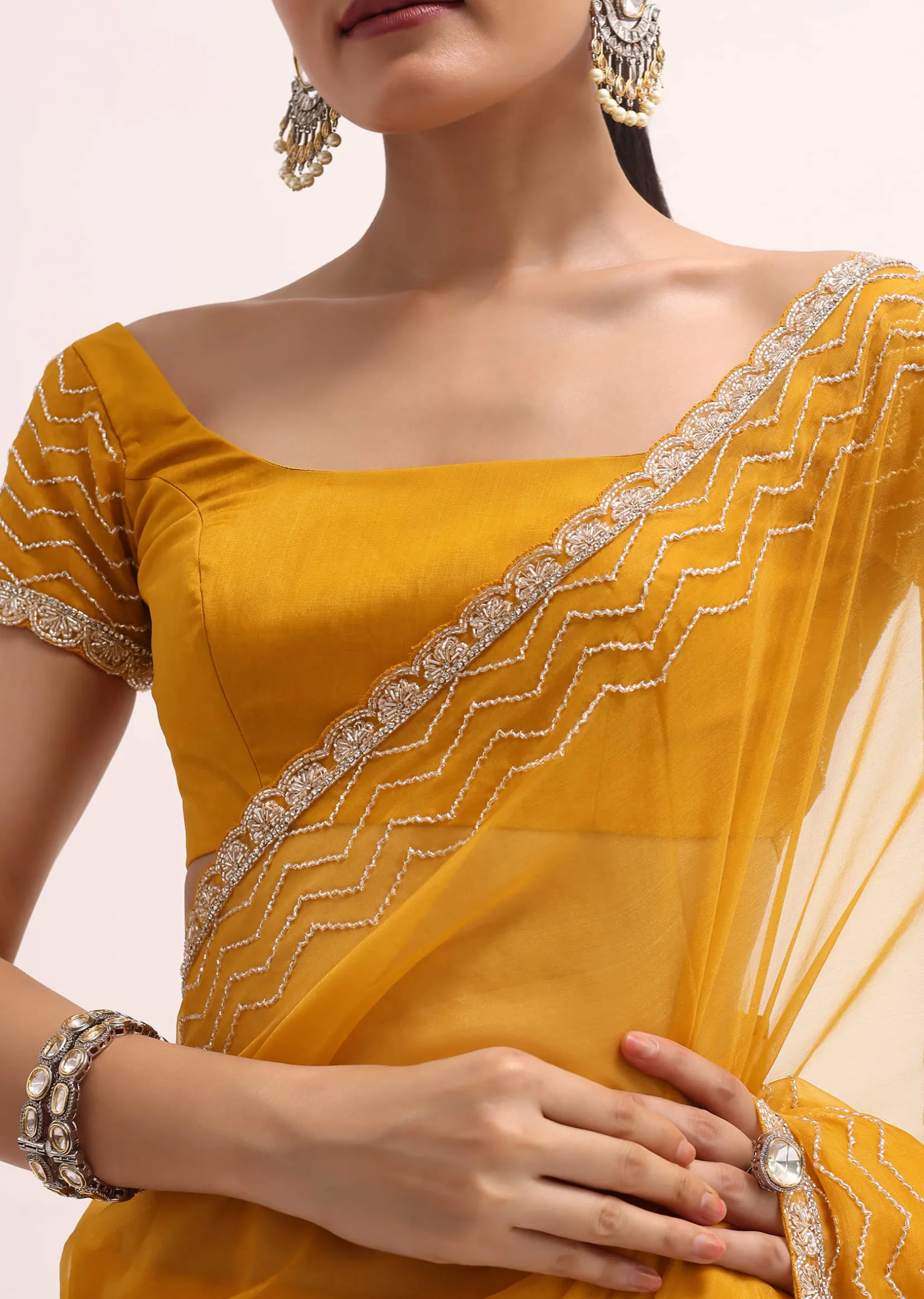 Orange Organza Saree With Unstitched Blouse