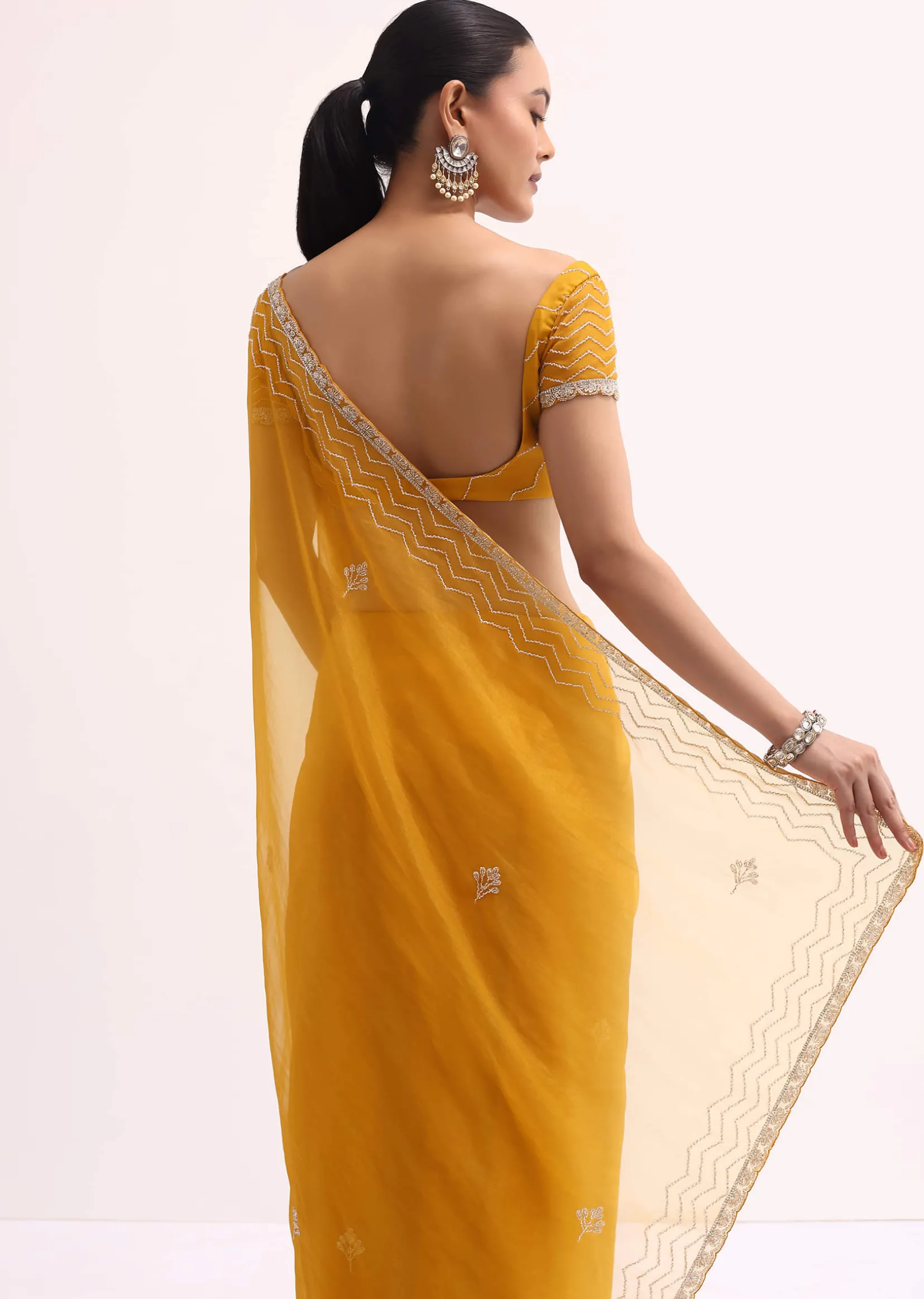 Orange Organza Saree With Unstitched Blouse