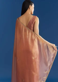 Orange Organza Tissue Saree With Sparkling Scallop Border