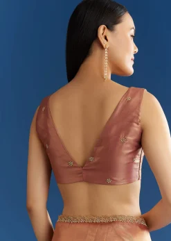 Orange Organza Tissue Saree With Sparkling Scallop Border