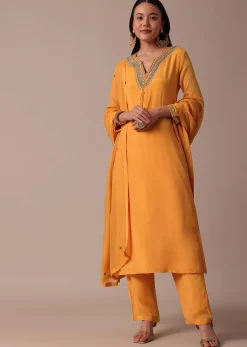 Orange Pant Set With Sequin Work