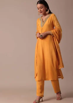 Orange Pant Set With Sequin Work