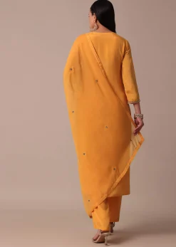 Orange Pant Set With Sequin Work