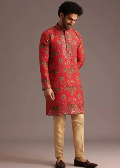 Orange Raw Silk Kurta Wth Pant