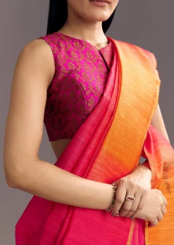 Orange Red Shaded Kora Silk Handloom Saree With Woven Motif