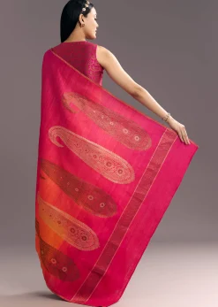 Orange Red Shaded Kora Silk Handloom Saree With Woven Motif