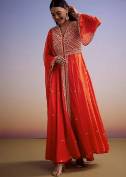 Orange Russian Silk Palazzo Suit With Cut Dana And Sequins Work