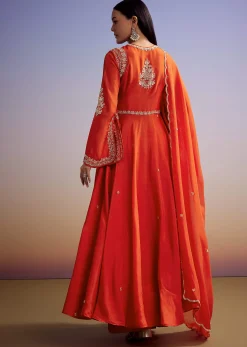 Orange Russian Silk Palazzo Suit With Cut Dana And Sequins Work