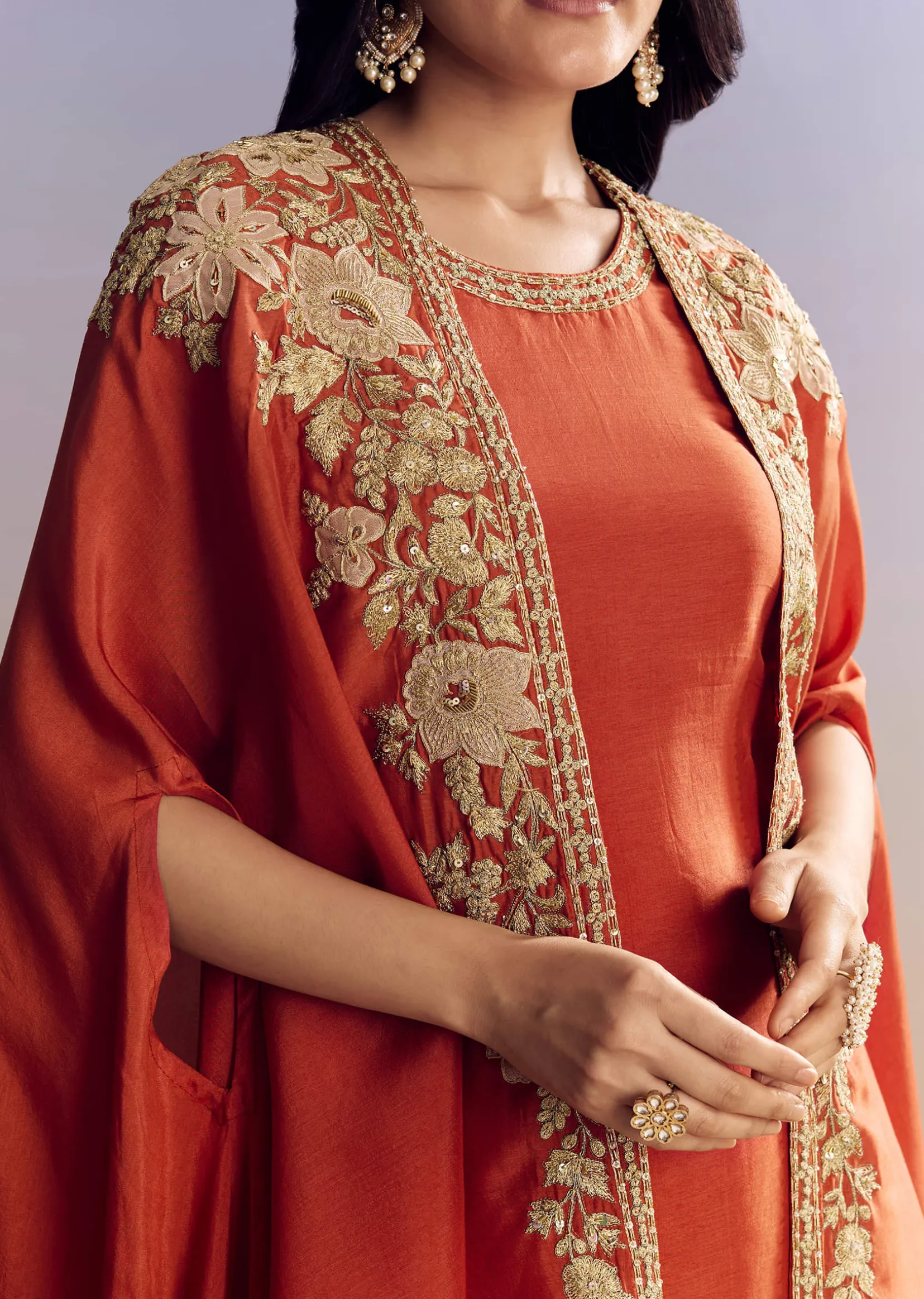 Orange Sharara With Zari Cape