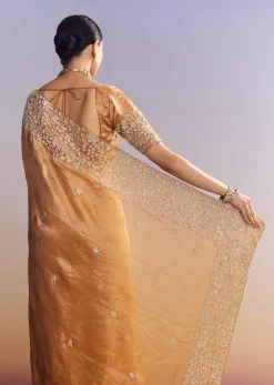 Orange Tissue Saree With Unstitched Heavy Embroidered Border