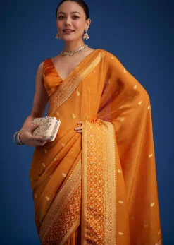 Orange Tissue Silk Saree With Zari Border And Butti Work