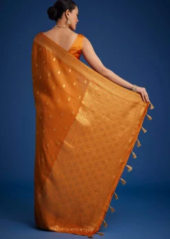 Orange Tissue Silk Saree With Zari Border And Butti Work