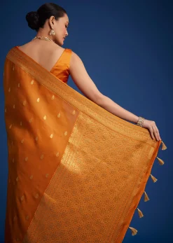 Orange Tissue Silk Saree With Zari Border And Butti Work