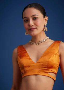 Orange Tissue Silk Saree With Zari Border And Butti Work