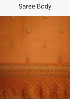 Orange Tissue Silk Saree With Zari Border And Butti Work