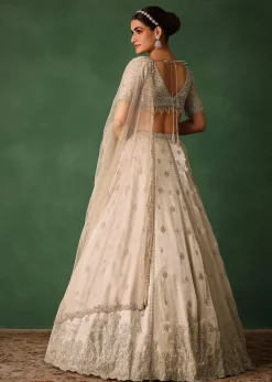 Oyster Hand Embroidered Organza Lehenga Set With Cutdana Work