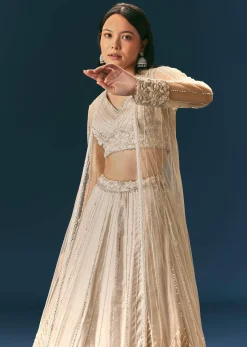Oyster Lehenga Set In Organza With Jacket