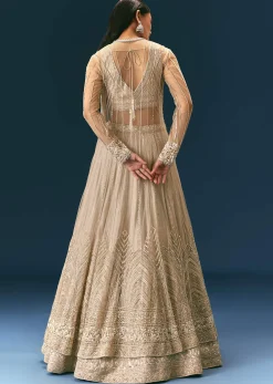 Oyster Lehenga Set In Organza With Jacket