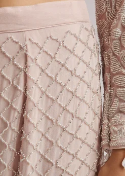 Pale Pink Beaded Kurti Pant Set With Dupatta