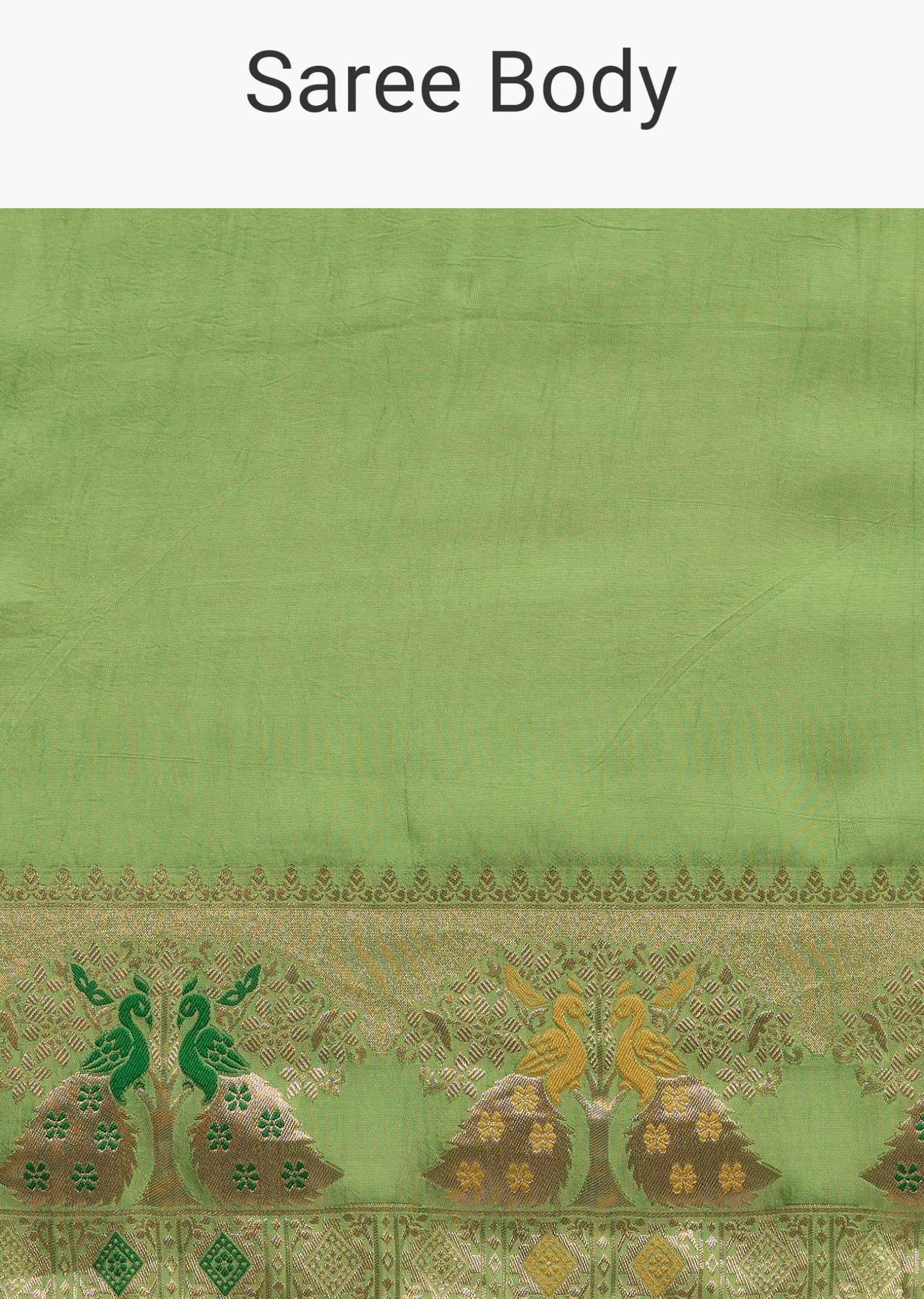Parrot Green Crepe Silk Saree With Chanderi Zari Work