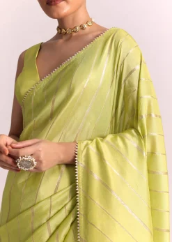 Parrot Green Dola Silk Embroidered Saree With Gotta Patti Border