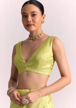 Parrot Green Dola Silk Embroidered Saree With Gotta Patti Border