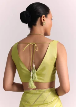 Parrot Green Dola Silk Embroidered Saree With Gotta Patti Border
