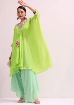 Parrot Green Embroidered Kurta Palazzo Set