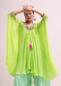 Parrot Green Embroidered Kurta Palazzo Set