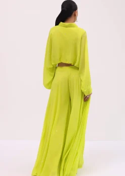 Parrot Green Georgette Crop Top And Palazzo