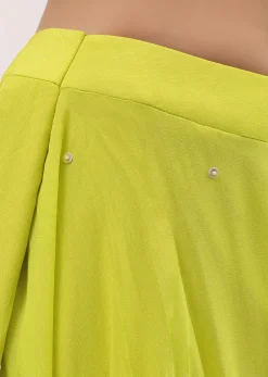 Parrot Green Georgette Crop Top And Palazzo