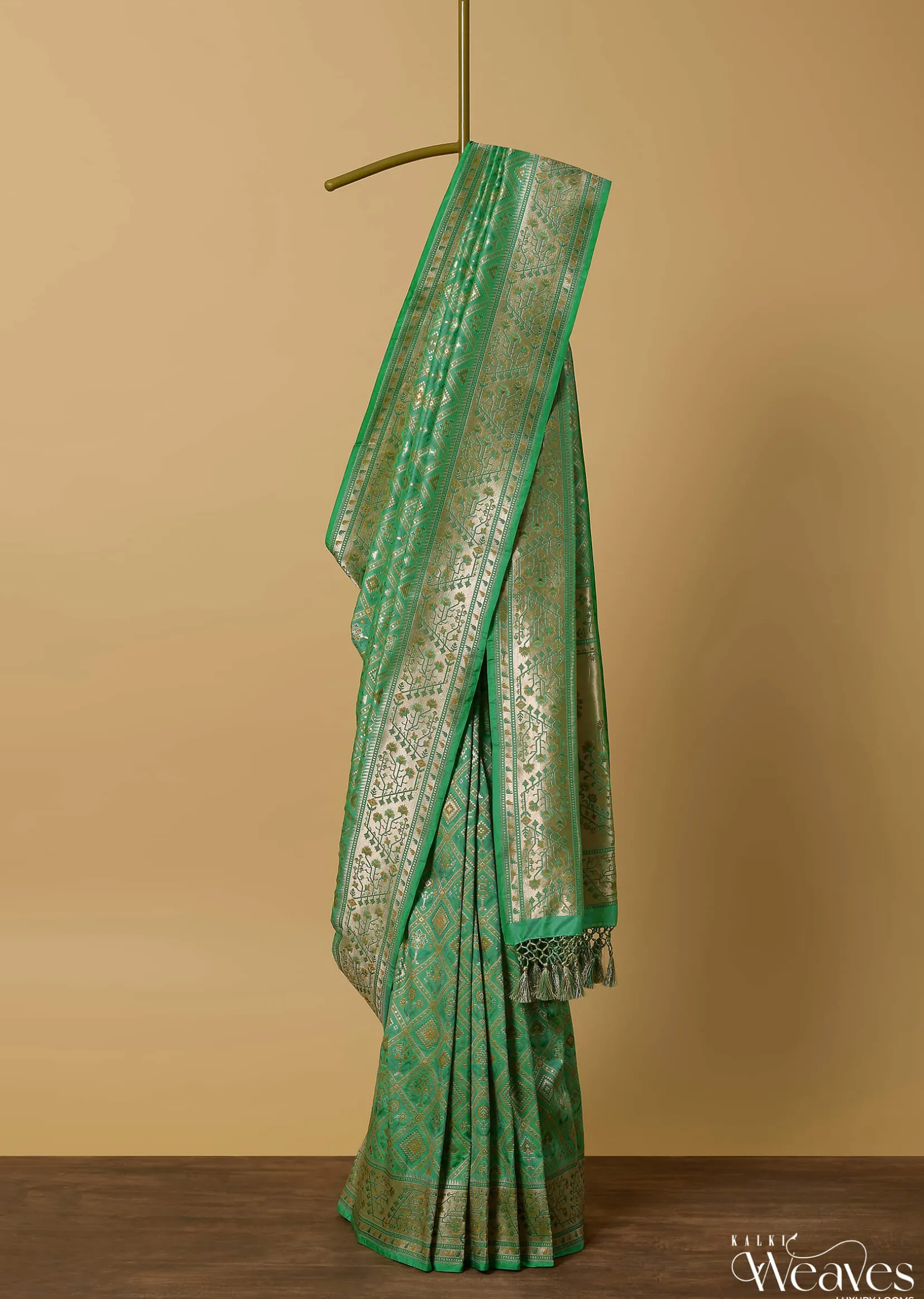 Parrot Green Katan Silk Banarasi Ikat Patola Weave Saree With Unstitched Blouse Piece