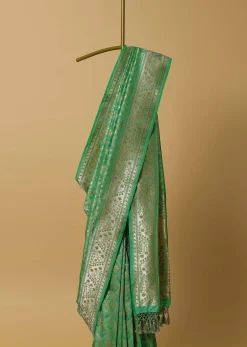 Parrot Green Katan Silk Banarasi Ikat Patola Weave Saree With Unstitched Blouse Piece