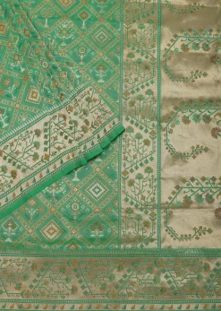 Parrot Green Katan Silk Banarasi Ikat Patola Weave Saree With Unstitched Blouse Piece