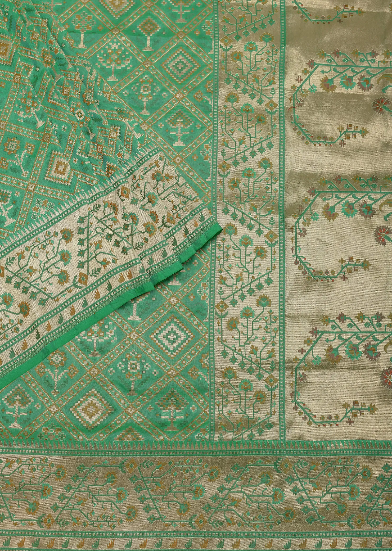 Parrot Green Katan Silk Banarasi Ikat Patola Weave Saree With Unstitched Blouse Piece