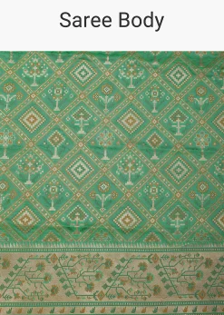 Parrot Green Katan Silk Banarasi Ikat Patola Weave Saree With Unstitched Blouse Piece