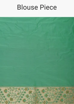 Parrot Green Katan Silk Banarasi Ikat Patola Weave Saree With Unstitched Blouse Piece