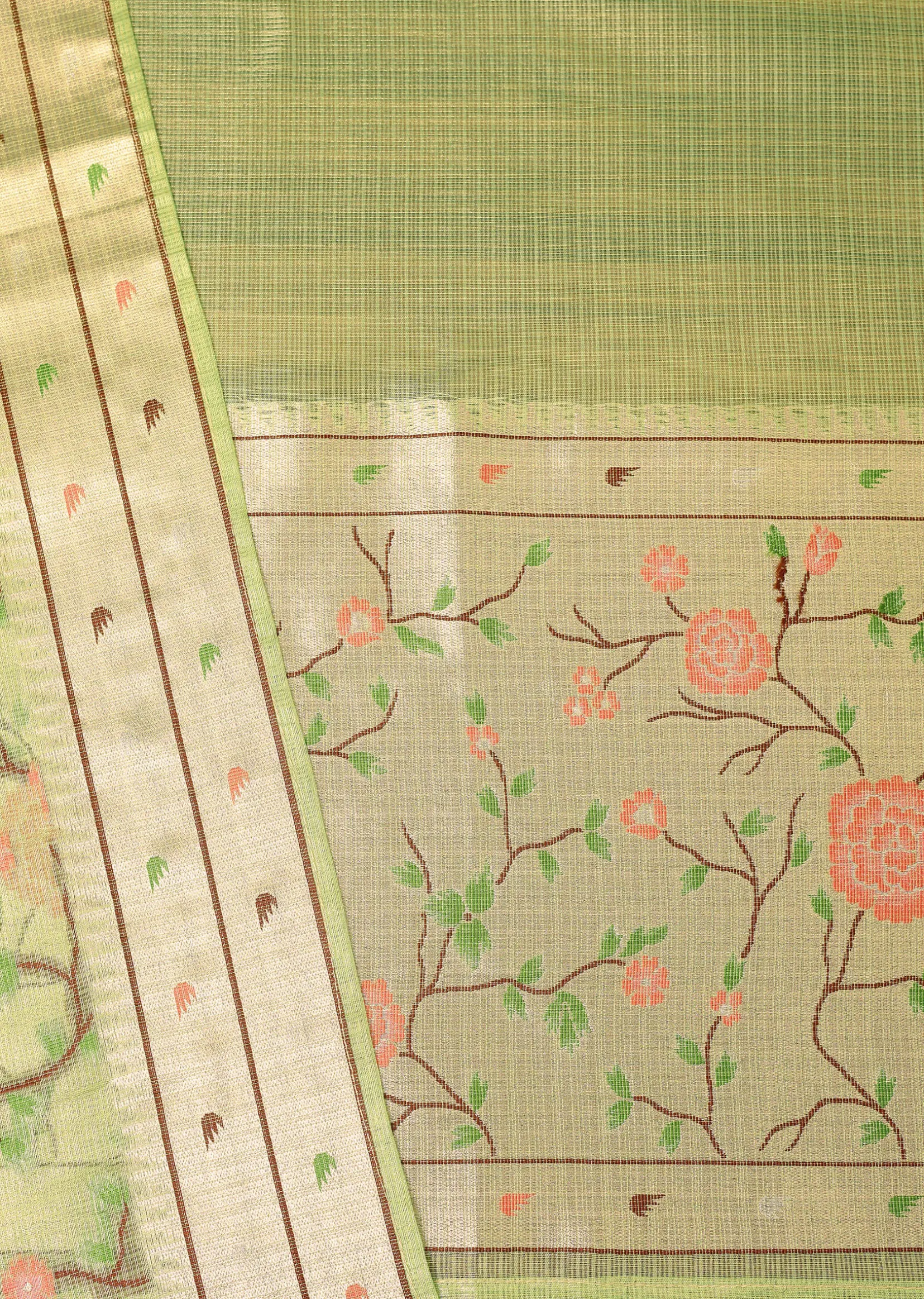 Parrot Green Paithani Silk Dress Material