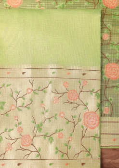 Parrot Green Paithani Silk Dress Material