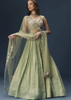 Pastel Green Bridesmaid Lehenga With Embroidered Dupatta
