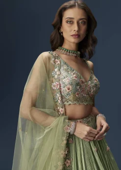 Pastel Green Bridesmaid Lehenga With Embroidered Dupatta