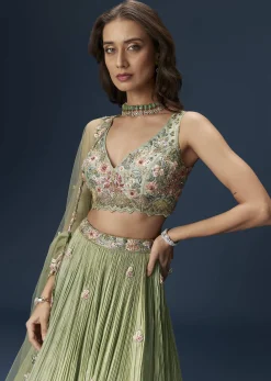 Pastel Green Bridesmaid Lehenga With Embroidered Dupatta