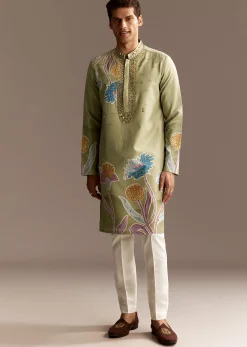 Pastel Green Mirror Work Kurta Set