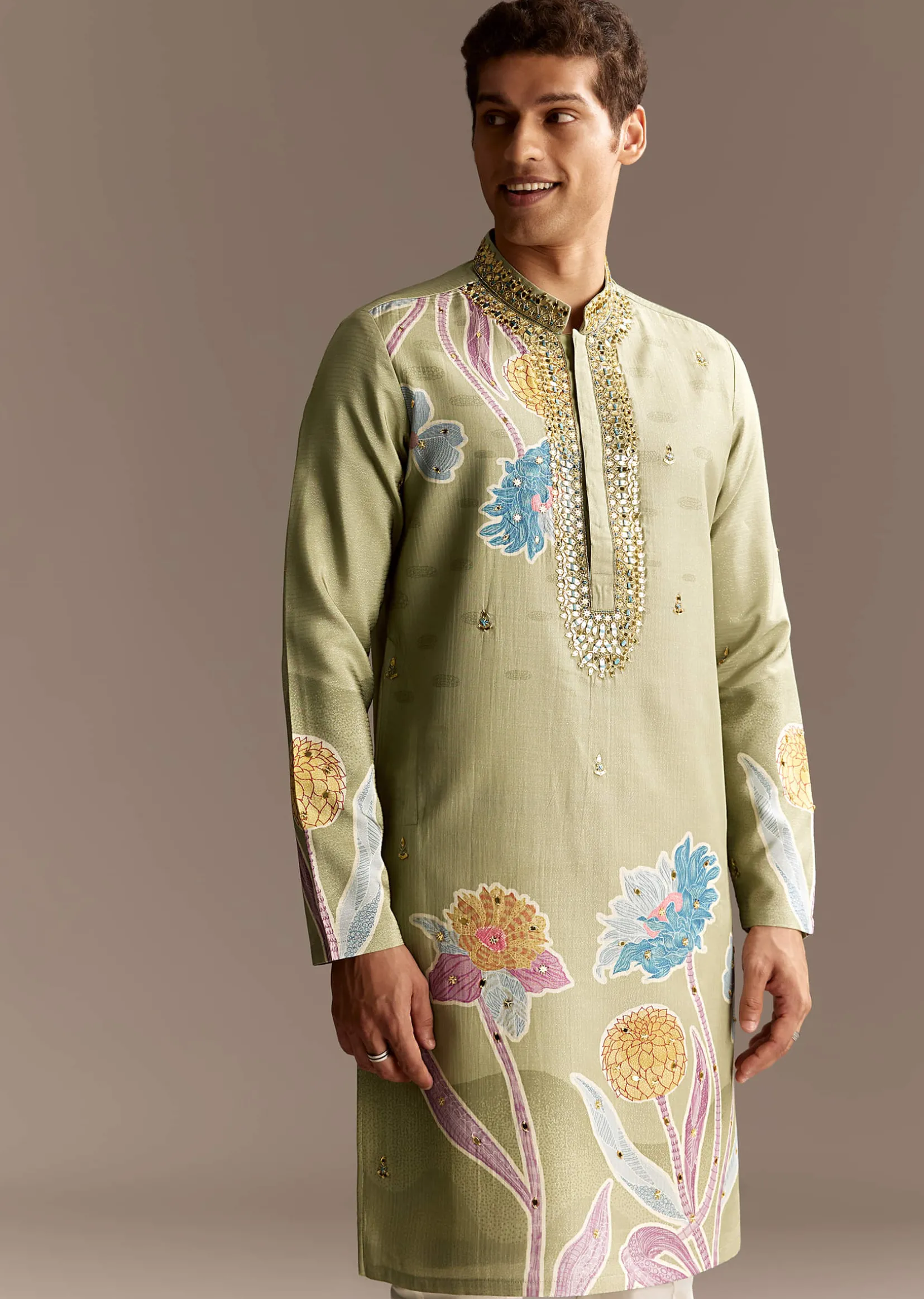 Pastel Green Mirror Work Kurta Set