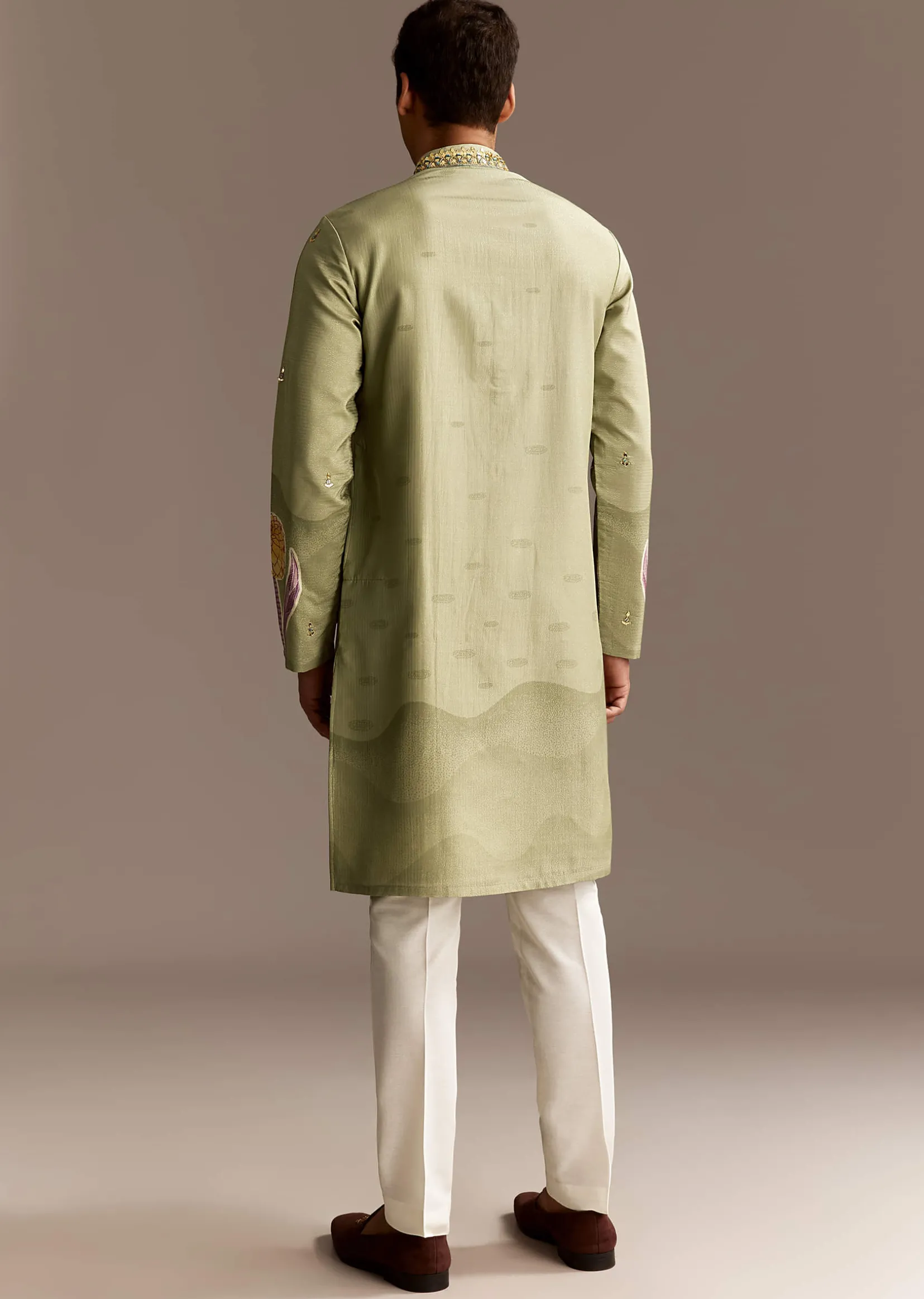 Pastel Green Mirror Work Kurta Set